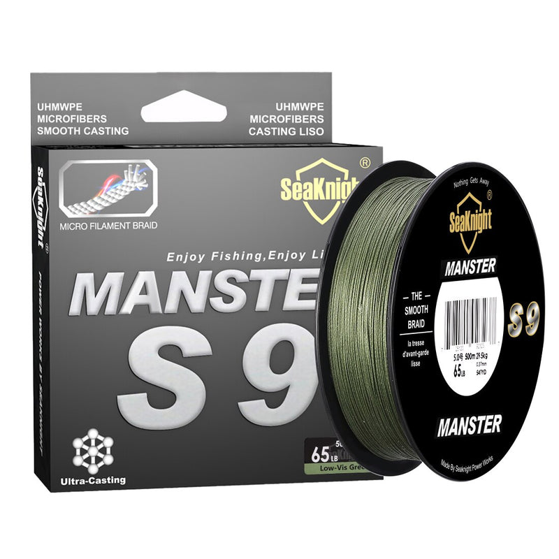 S9 Monster/Manster Series 300M 500M PE  Line 9 Strand Reverse Spiral Fishing Line 20-100LB