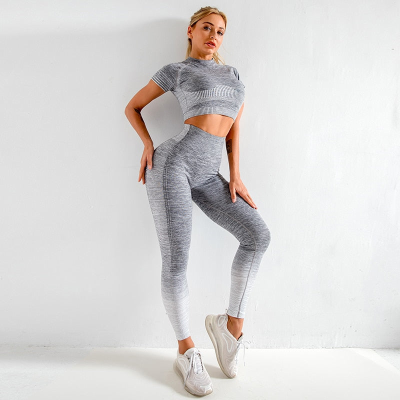 Seamless Women Yoga Set Long Sleeve Top High Waist  Sport Leggings Gym Clothes  Sport Suit short Gym