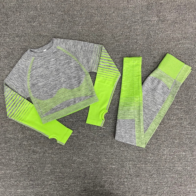 Seamless Women Yoga Set Long Sleeve Top High Waist  Sport Leggings Gym Clothes  Sport Suit short Gym