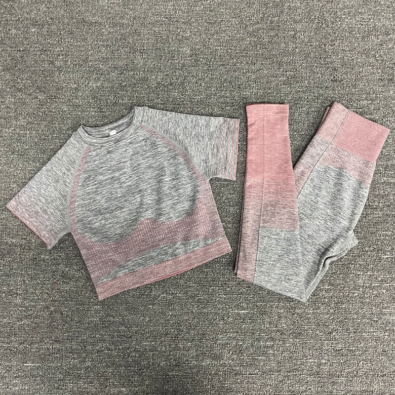 Seamless Women Yoga Set Long Sleeve Top High Waist  Sport Leggings Gym Clothes  Sport Suit short Gym