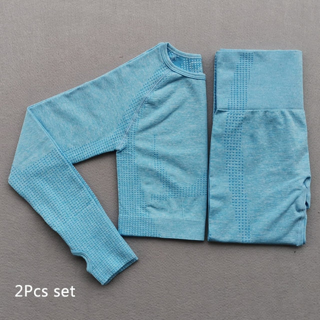 Seamless Yoga Suit 2 piece Sports Shirts Crop Top Seamless Leggings Sport Set Gym Clothes Fitness