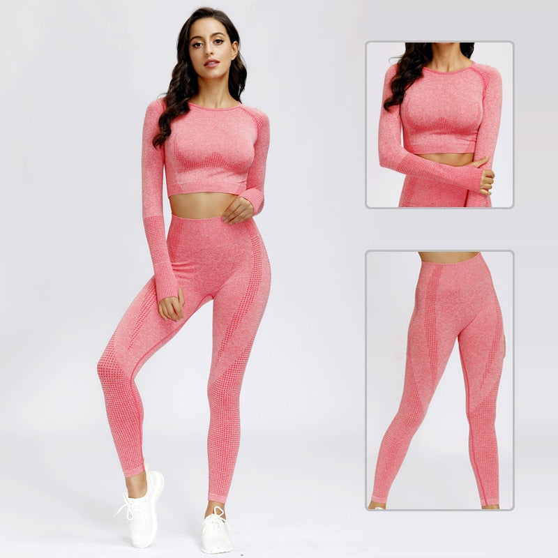 Seamless Yoga Suit 2 piece Sports Shirts Crop Top Seamless Leggings Sport Set Gym Clothes Fitness