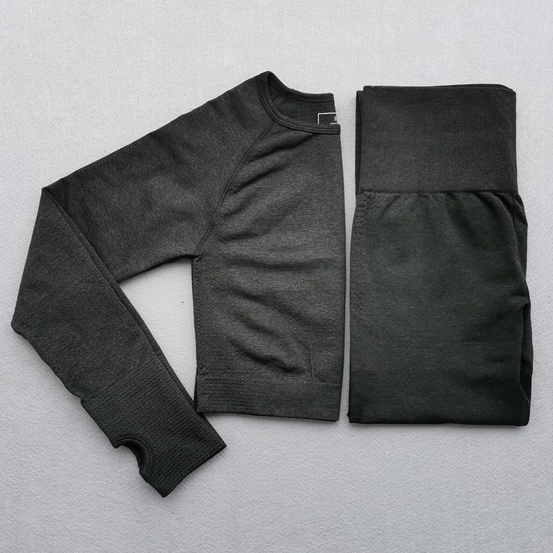 Seamless Yoga Suit 2 piece Sports Shirts Crop Top Seamless Leggings Sport Set Gym Clothes Fitness
