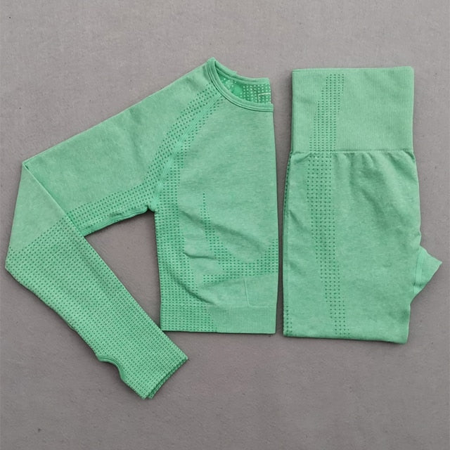 Seamless Yoga Suit 2 piece Sports Shirts Crop Top Seamless Leggings Sport Set Gym Clothes Fitness