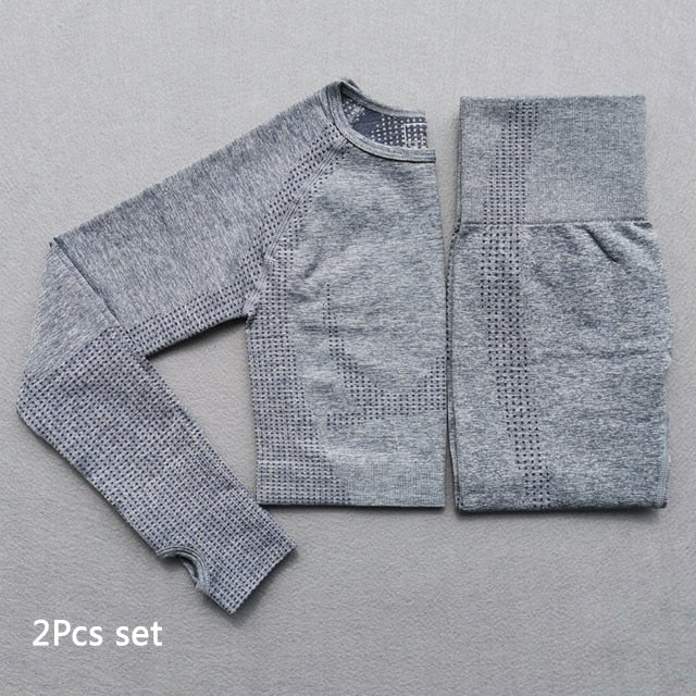 Seamless Yoga Suit 2 piece Sports Shirts Crop Top Seamless Leggings Sport Set Gym Clothes Fitness