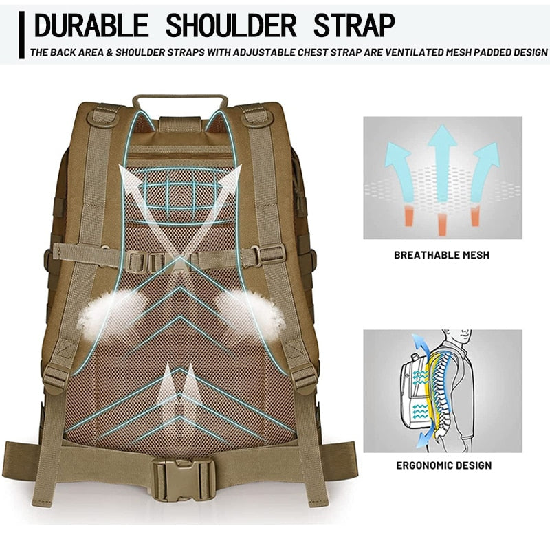 50L Men Military Tactical Backpack Waterproof Large Capacity Bags Outdoor Sport Hiking Camping