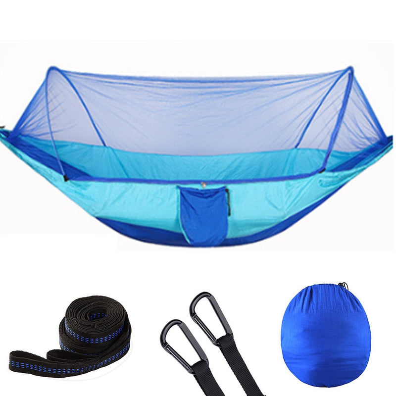 Camping Hammock with Mosquito Net Pop-Up Light Portable Outdoor Parachute Hammocks