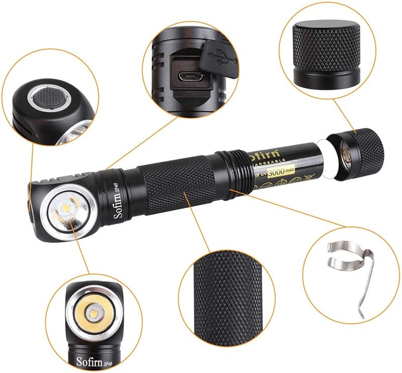Sofirn SP40 LED Headlamp Cree XPL 1200lm 18650 USB Rechargeable Headlight 18350 Flashlight