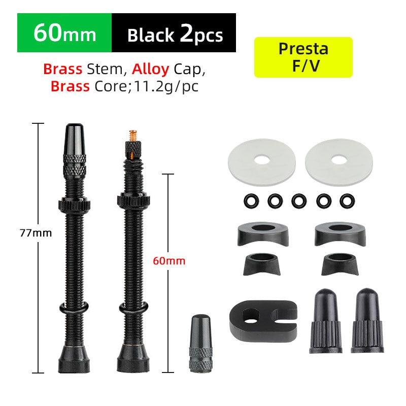 Deemount 2PCS 40/60MM Brass or Alloy Stem Bicycle F/V Presta Tubeless Tire Valve Alloy Valve Cap