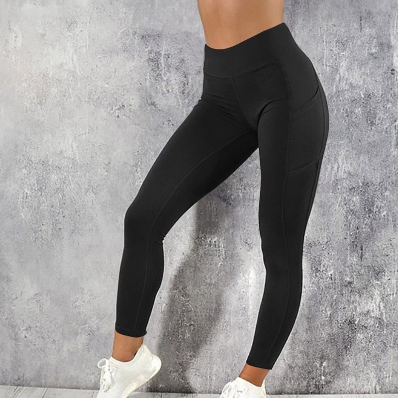 Sexy Fitness Women Gym Leggings Push Up High Waist Pocket Workout Slim Leggins Fashion Casual
