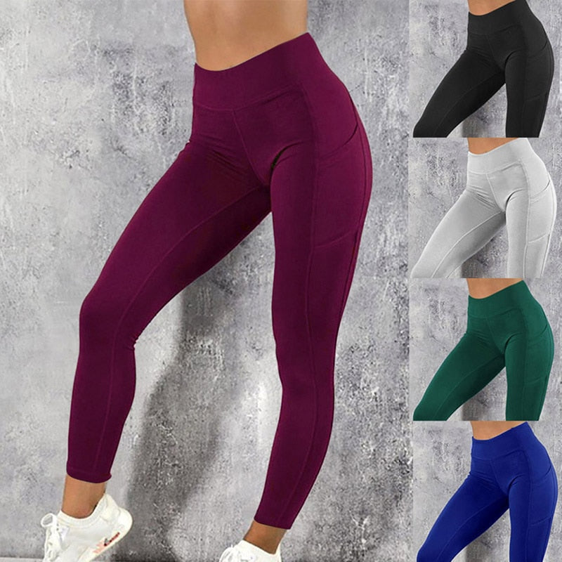 Sexy Fitness Women Gym Leggings Push Up High Waist Pocket Workout Slim Leggins Fashion Casual