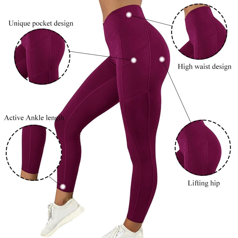 Sexy Fitness Women Gym Leggings Push Up High Waist Pocket Workout Slim Leggins Fashion Casual