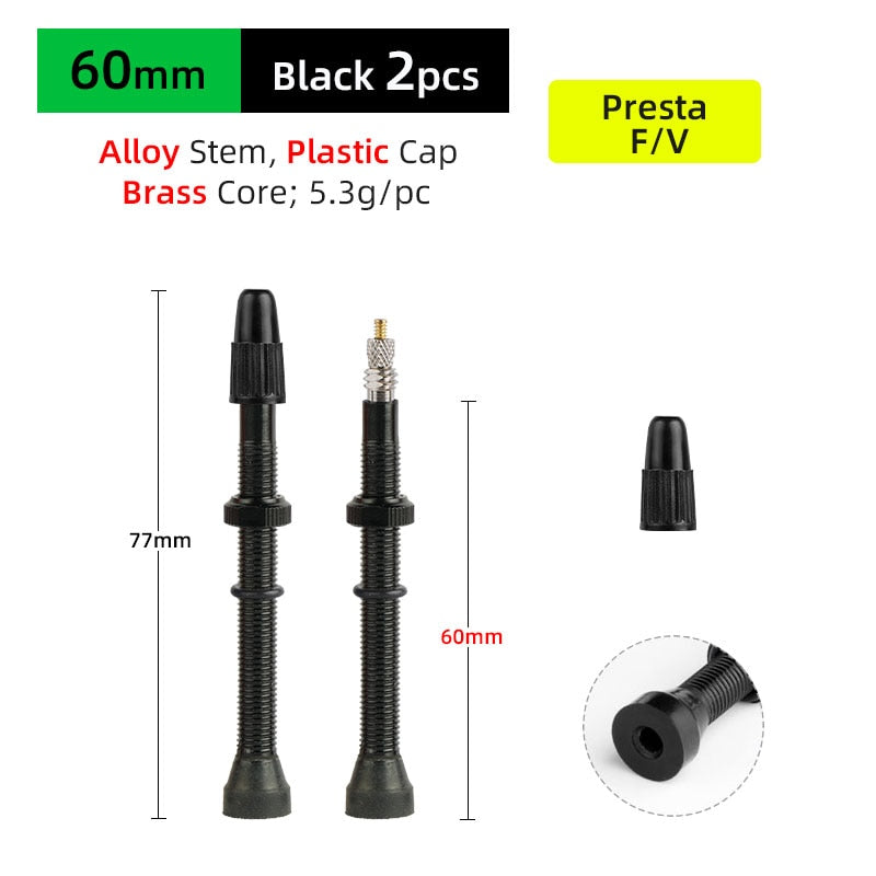 Deemount 2PCS 40/60MM Brass or Alloy Stem Bicycle F/V Presta Tubeless Tire Valve Alloy Valve Cap
