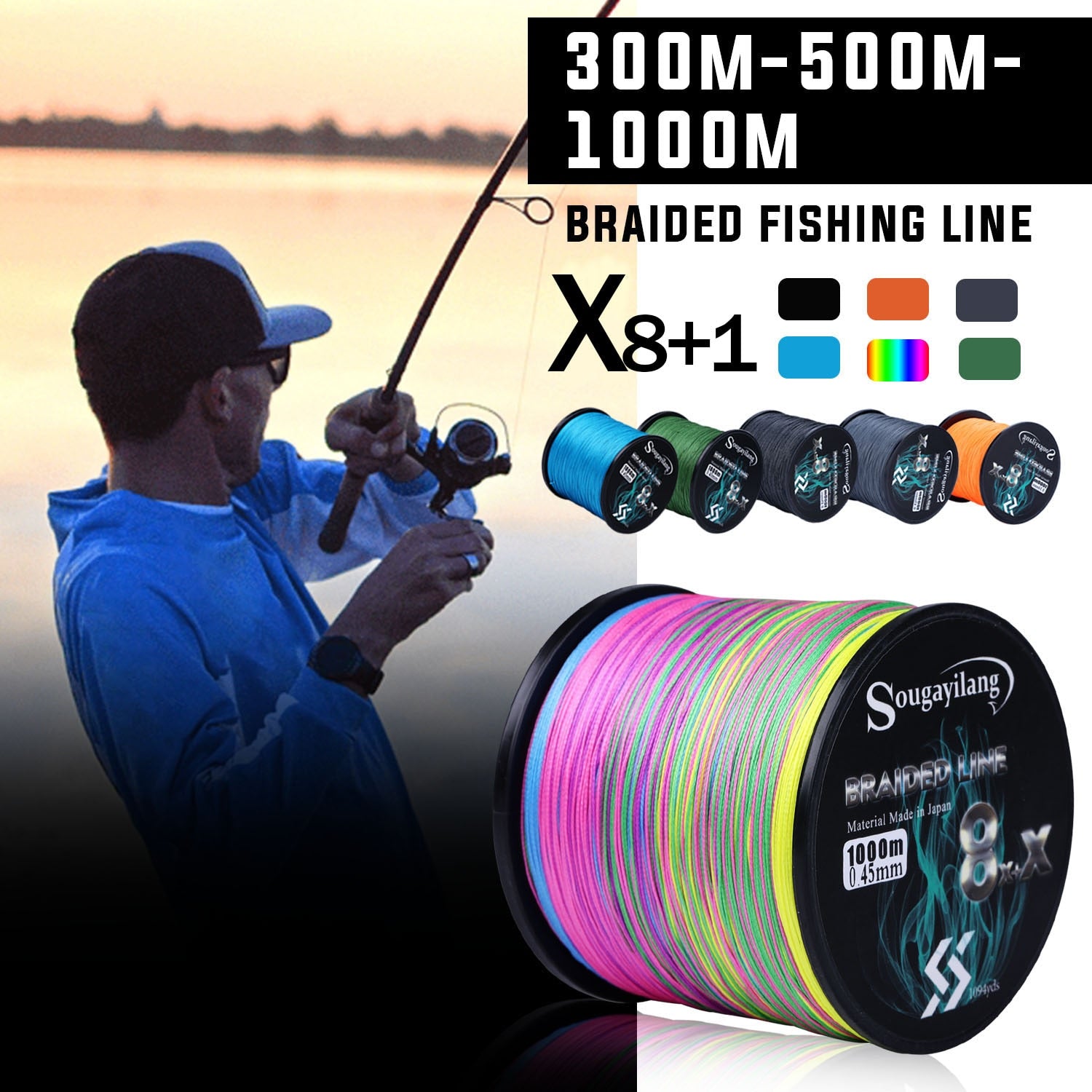 Sougayilang 8x+x 9 Strands Braided PE Fishing Line 300M 500M 1000M Strong Fishing Line Multifilament