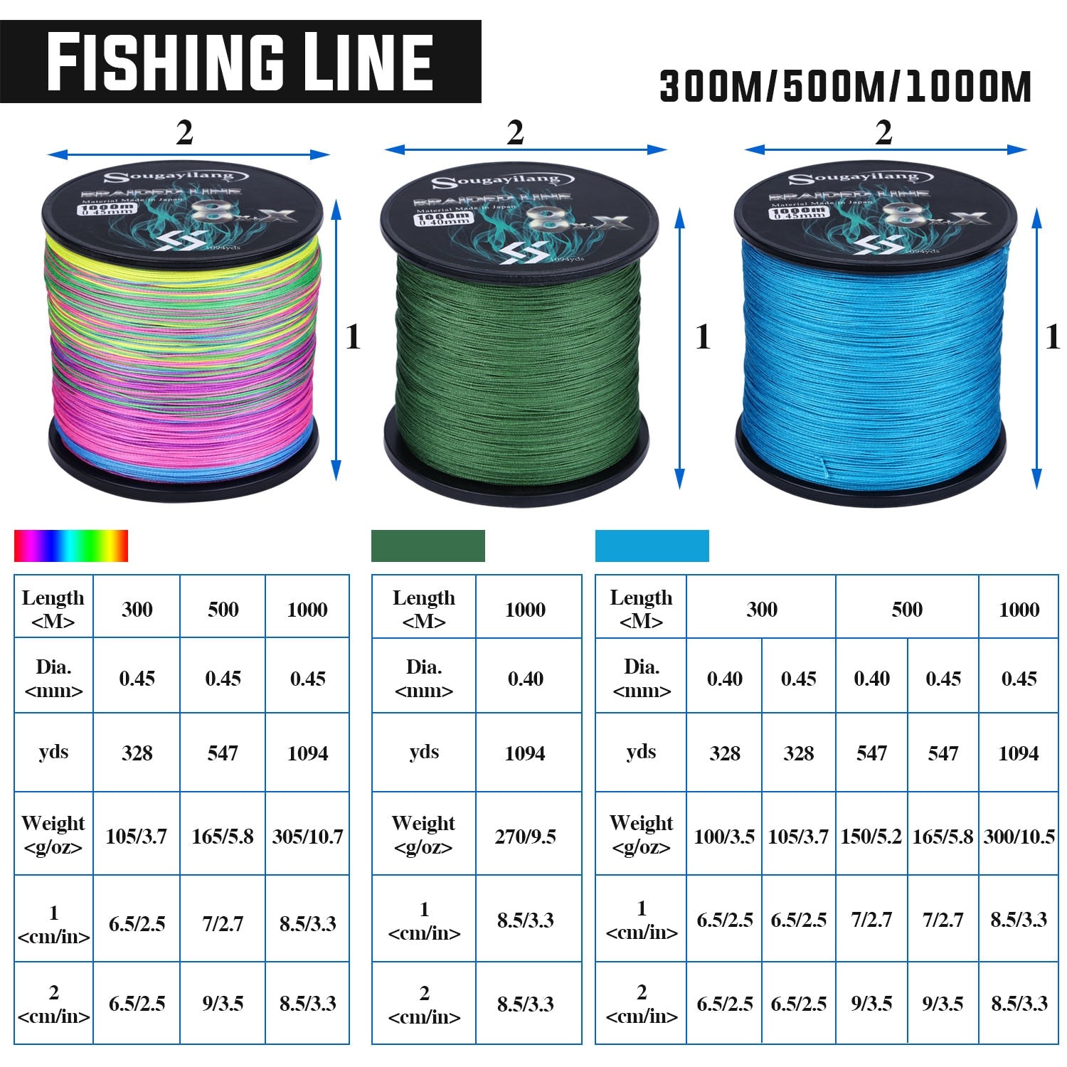 Sougayilang New 9 Strands Strong PE Fishing Line 300M 500M 1000M  Strong Abrasion Resistance