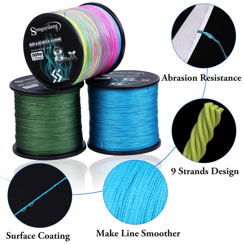 Sougayilang New 9 Strands Strong PE Fishing Line 300M 500M 1000M  Strong Abrasion Resistance