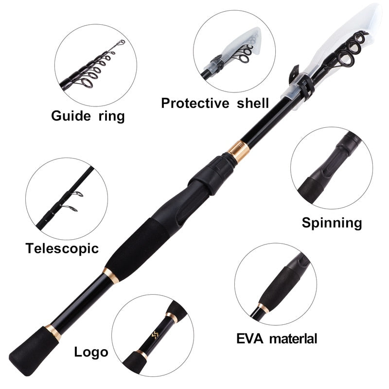 Sougayilang Telescopic Fishing Rod Ultralight Weight Spinning Fishing Rod Carbon Fiber Material 1.8-2.4m Fishing Rod Tackle
