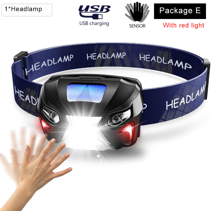 Super bright Powerfull Headlamp Rechargeable LED Headlight Body Motion Sensor Head Flashlight Camping Torch Light Lamp With USB