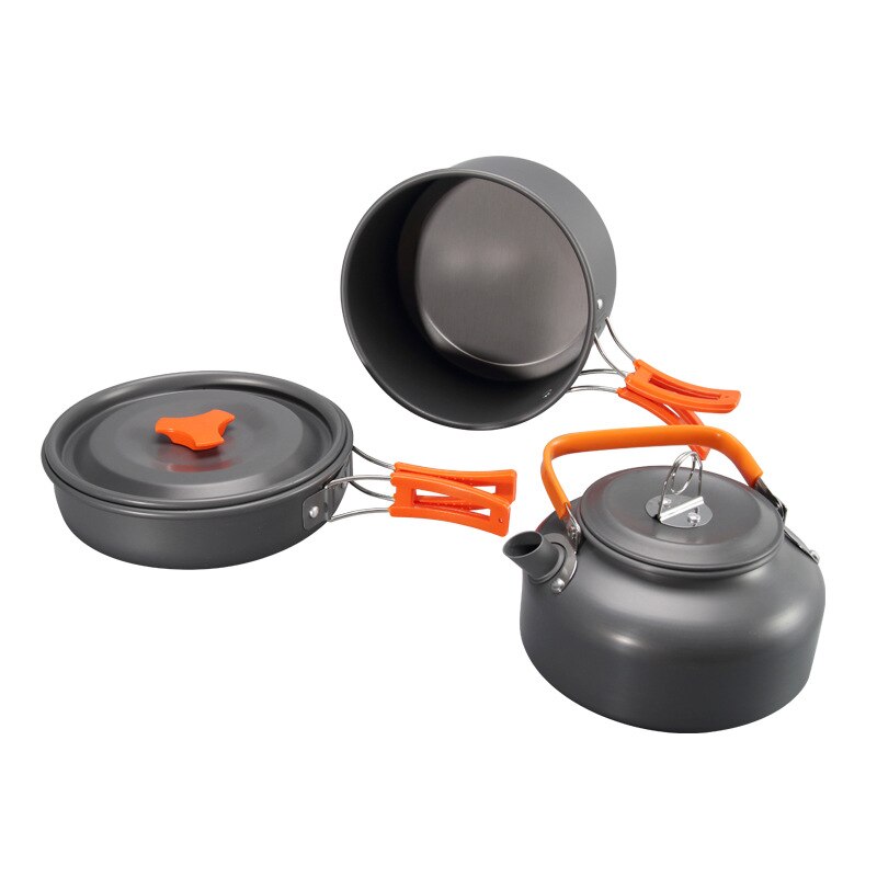 VILEAD Portable Camping Pot Pan Kettle Set Aluminum Alloy Outdoor Tableware Cookware 3pcs/Set Teapot