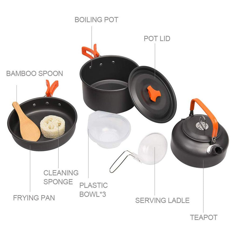 VILEAD Portable Camping Pot Pan Kettle Set Aluminum Alloy Outdoor Tableware Cookware 3pcs/Set Teapot