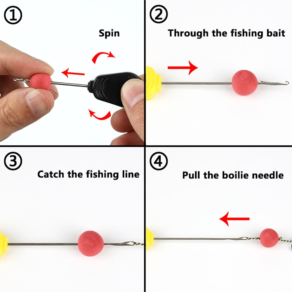 W.P.E Carp Fishing Accessories 1 Set/4 pcs Boilie Needle Set Kit Tool Stainless Baiting Drill Stringer Needle Fishing Tool Pesca
