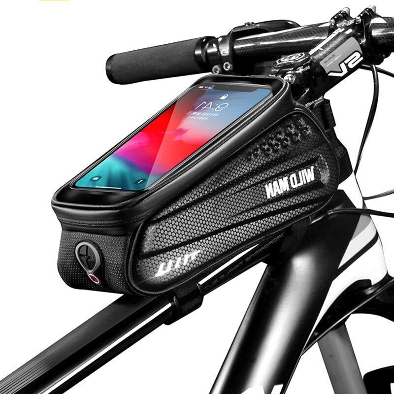 WILD MAN Hard Shell Bicycle Bag 6.2" Reflective Rainproof Touch Screen Phone Case Bag Bike Top Bag