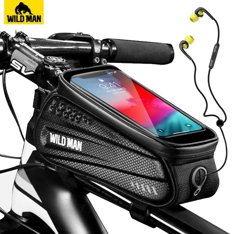 WILD MAN Rainproof Bicycle Bag Frame Front Top Tube Cycling Bag Reflective 6.5in Phone Case