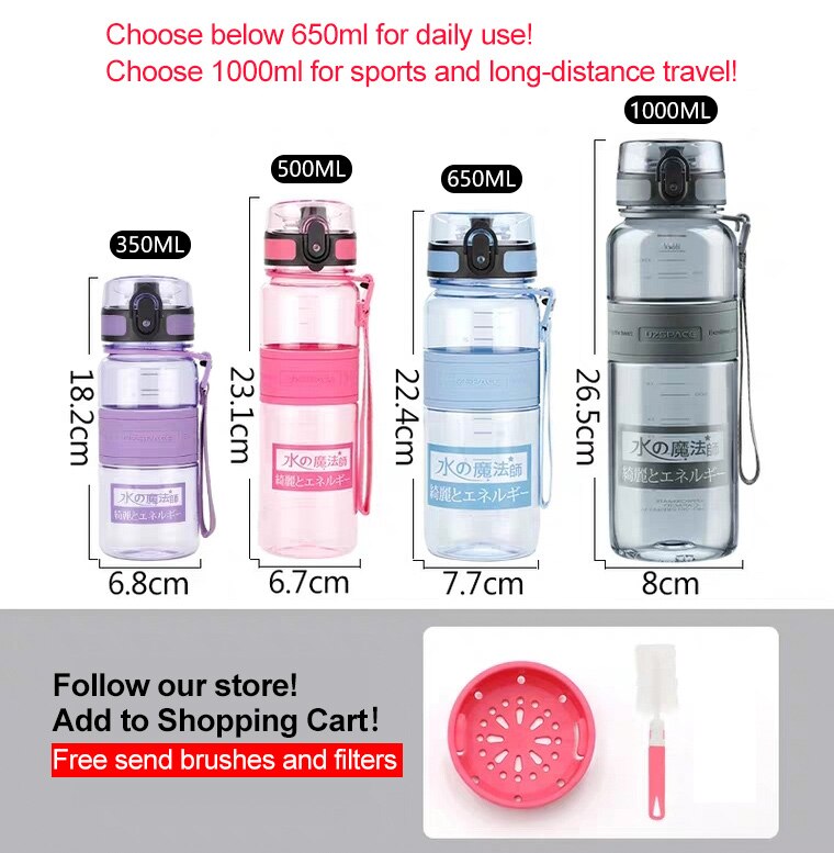 Water Bottles 500/1000ml Plastic Ditect Drinking Sports Bottle Portable Leakproof Transparent