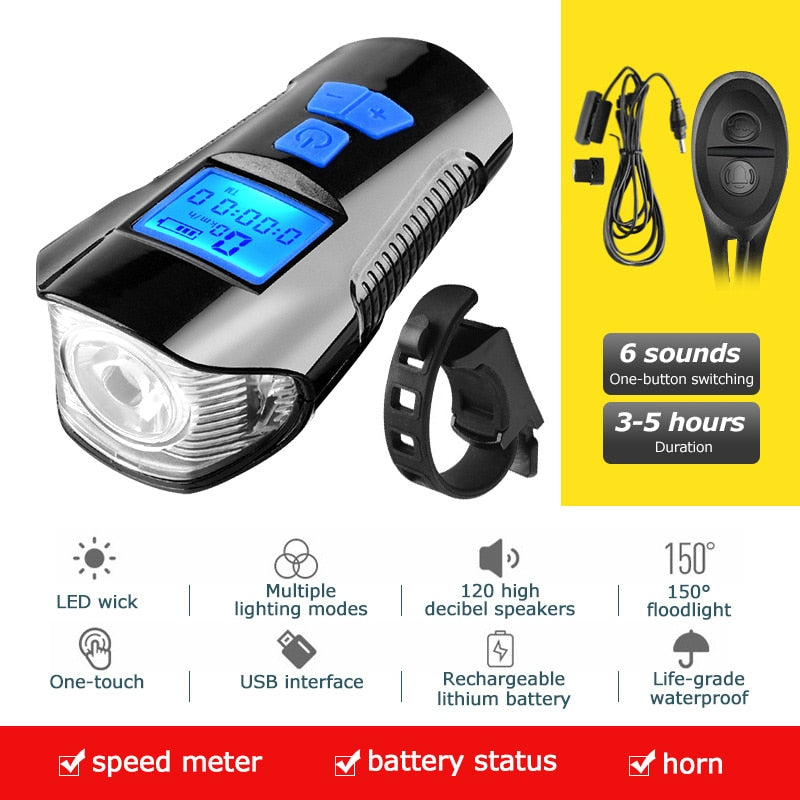 Waterproof Bicycle Light USB Charging Bike Front Light Flashlight Handlebar Cycling Head Light w/