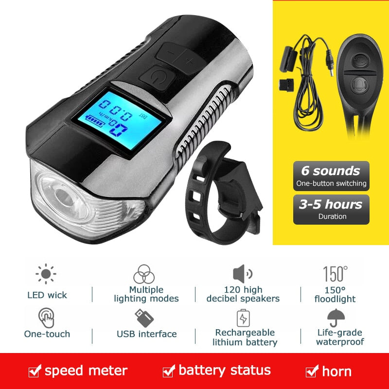 Waterproof Bicycle Light USB Charging Bike Front Light Flashlight Handlebar Cycling Head Light w/