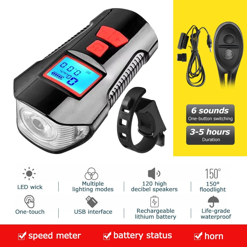 Waterproof Bicycle Light USB Charging Bike Front Light Flashlight Handlebar Cycling Head Light w/