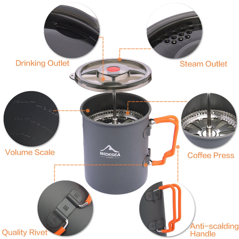Widesea Camping Coffee Pot with French Press Outdoor Cup Mug Cookware for Hiking Trekking
