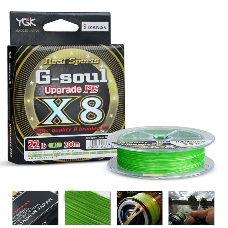 YGK G-SOUL X8 Upgrade Braid Fishing Line 150M 200M Super Strong 8 Strands Multifilament PE line