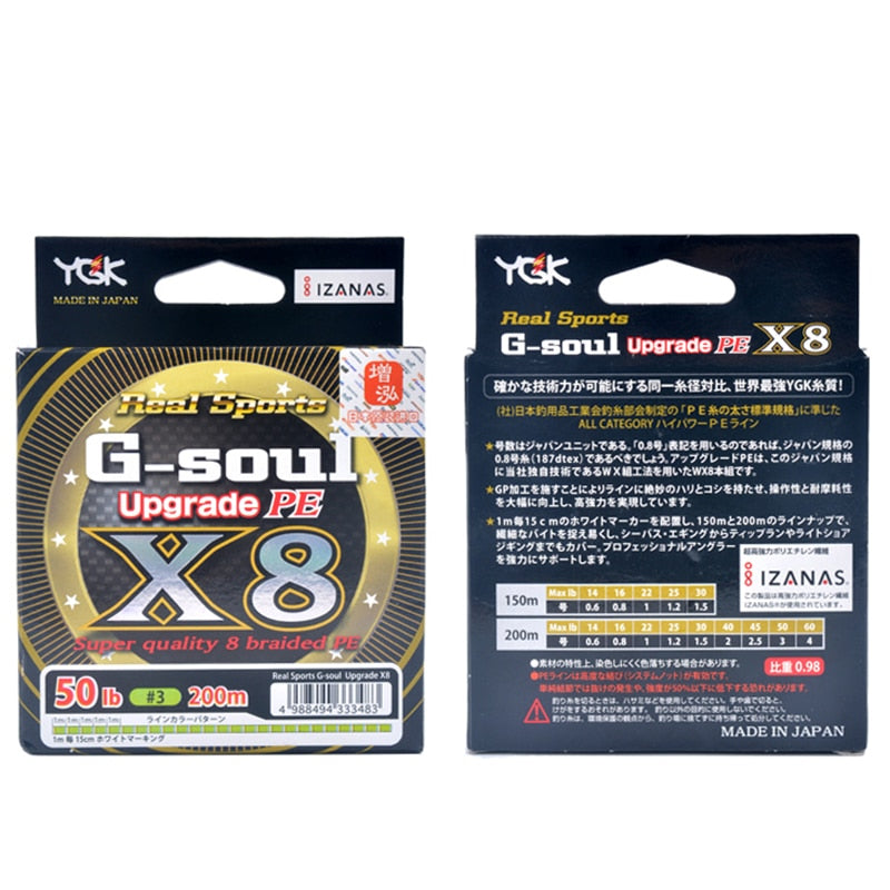 YGK G-SOUL X8 Upgrade Braid Fishing Line 150M 200M Super Strong 8 Strands Multifilament PE line
