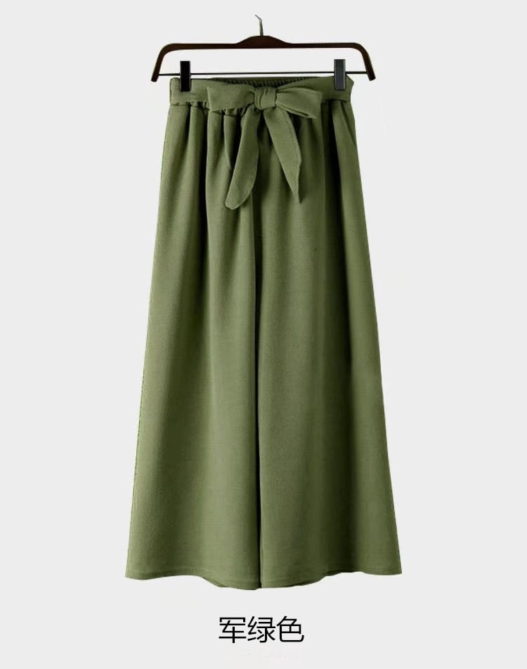 Yanueun Spring Summer Hot Sale Solid Wide Leg Pants Loose Pants Bow Ankle Length Pants Women's
