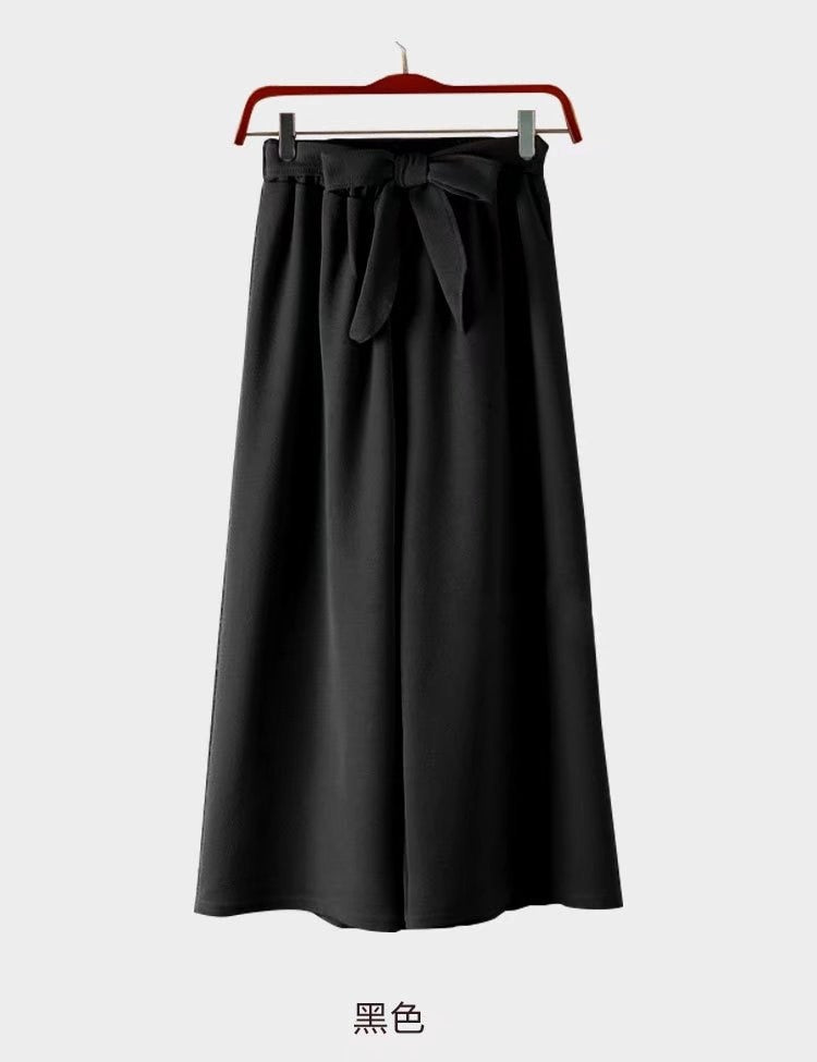 Yanueun Spring Summer Hot Sale Solid Wide Leg Pants Loose Pants Bow Ankle Length Pants Women's