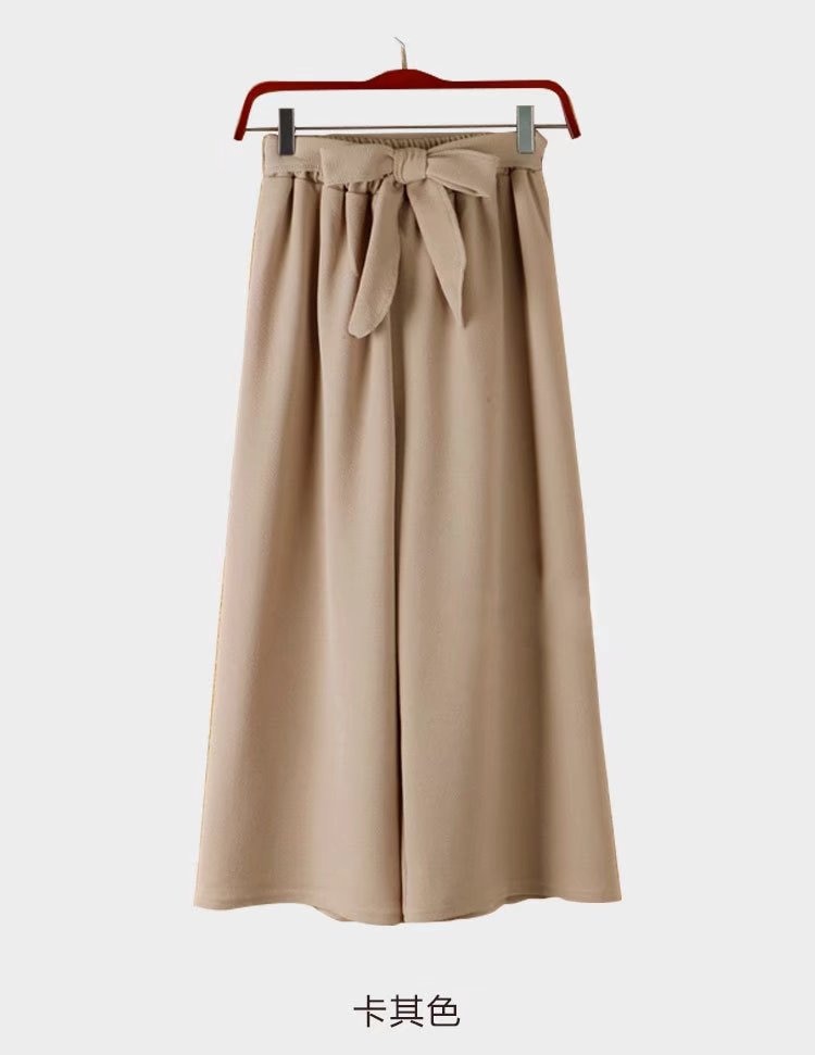 Yanueun Spring Summer Hot Sale Solid Wide Leg Pants Loose Pants Bow Ankle Length Pants Women's