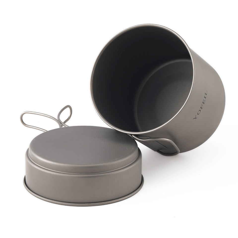 Yofeil Titanium Camping Cookware Set: Ultra-Light Frying Pan, Bowl, Cup - High Quality Tableware