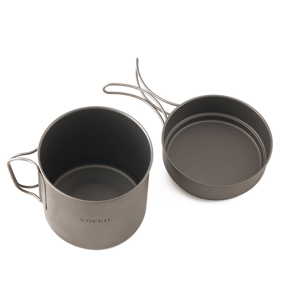 Yofeil Titanium Camping Cookware Set: Ultra-Light Frying Pan, Bowl, Cup - High Quality Tableware